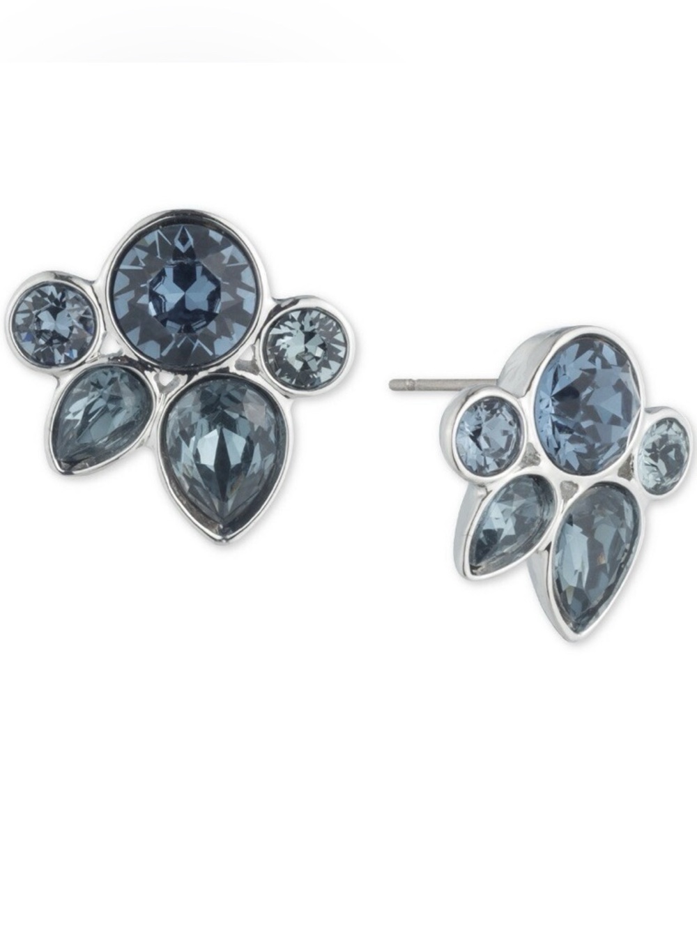Givenchy Blue Silver Cluster Round Teardrop Stud Studded Pierced Ears Earrings